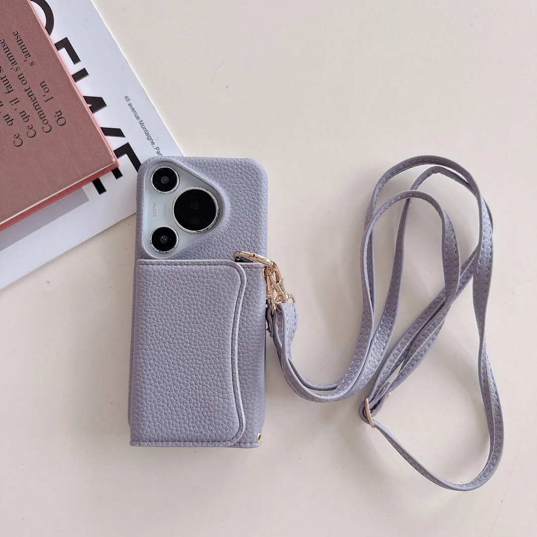 Fashion Leather Skin Protective Case with Card Texture and Lanyard