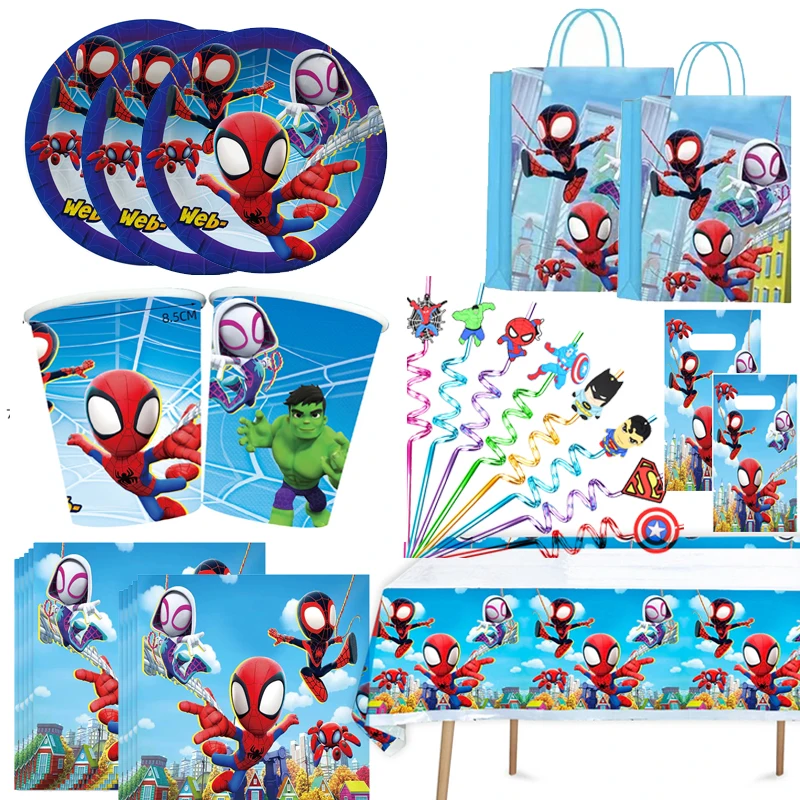 Spidey And His Amazing Friends Birthday Party Decorations Tableware Plates Napkins SpiderMan Balloons Party Supplies Boys Gift