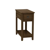 Transitional Brown Veneer Accent Table with Storage Drawer for Bedroom, End, Side, Nightstand – Narrow Dimensions. 1