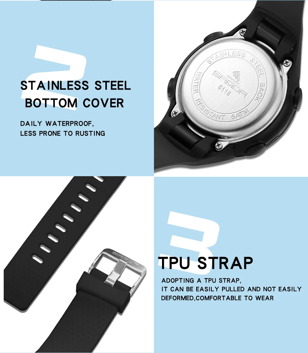 SANDA 6118 Fashion Trend Electronic Watch For Men Silicone Luminous Waterproof Auto Calendar Chronograph Wristwatch Reloj Hombre