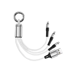 Compact USB Multi Charging Keychain: 3 - in - 1 Charger Cord - 15cm 0.49ft (WHITE)