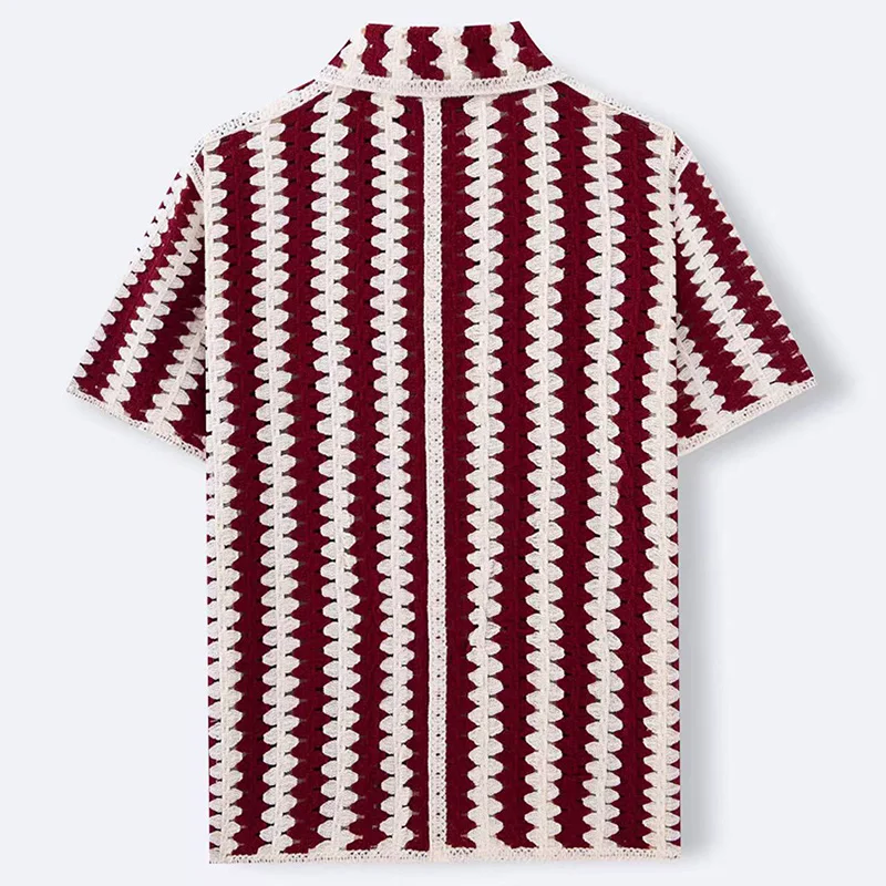 Men's French Retro Striped Knit Polo Shirts Sweater Crochet Flower Short Sleeve Tops Summer Hollow Polo Shirt For Male Outerwear 7 S4538d69c12f94cbb995a2d50a8483ea3K