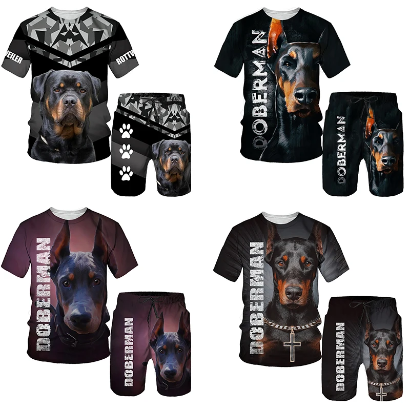 

Summer Doberman 3D Printed T Shirt and Men's T-shirts Shorts Fashion Sportswear Tracksuit O Neck Short Sleeve Mens Clothes Suit