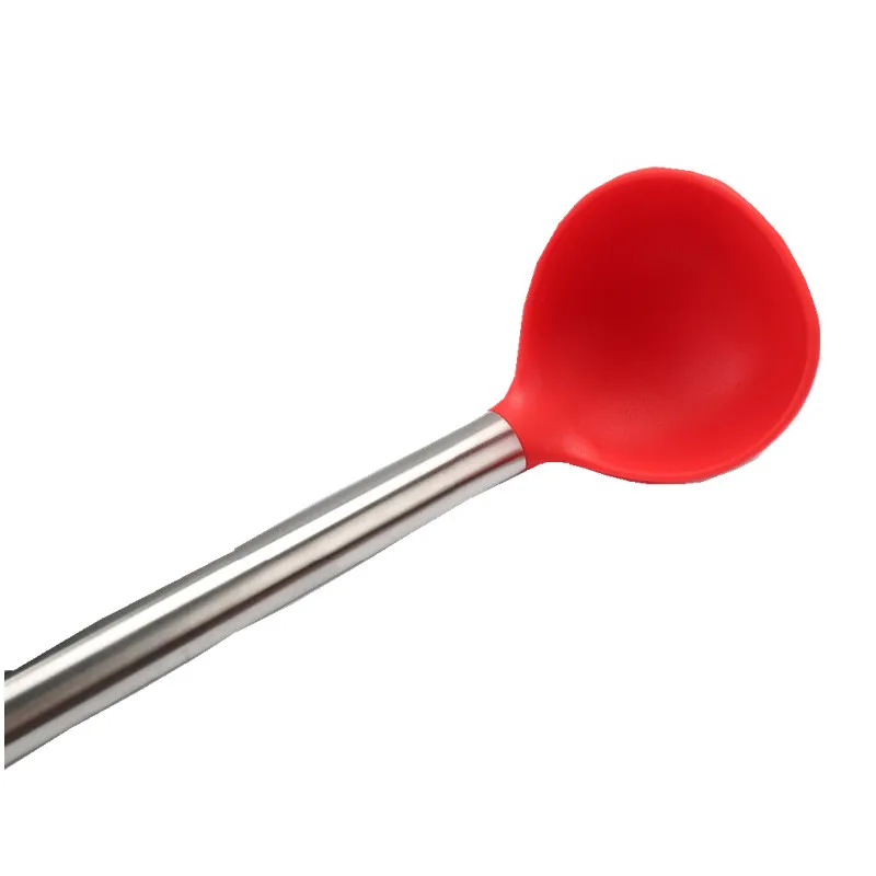 Silicone Food Grade Salad Spoon, Soup Spoon, Colander Kitchen Accessories, Cooking Utensil, Kitchen Gadget, Stainless Steel Hand