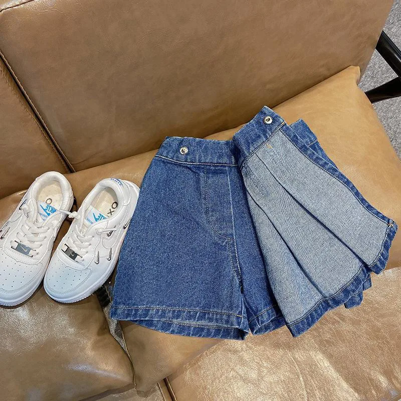 2-16 Years Girls Denim Skirt Summer Cozy Jeans Pleated Skirt Shorts Toddler Girls Clothing Children Short Pants with Pockets for children skirts,denim clothes