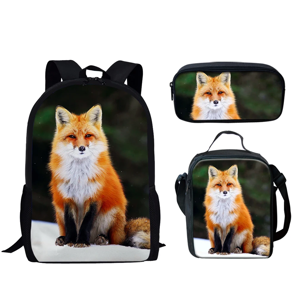 Harajuku Classic Funny Fox 3pcs/Set Backpack 3D Print Student Large Capacity Bag Travel Laptop Daypack Lunch Bags Pencil Case