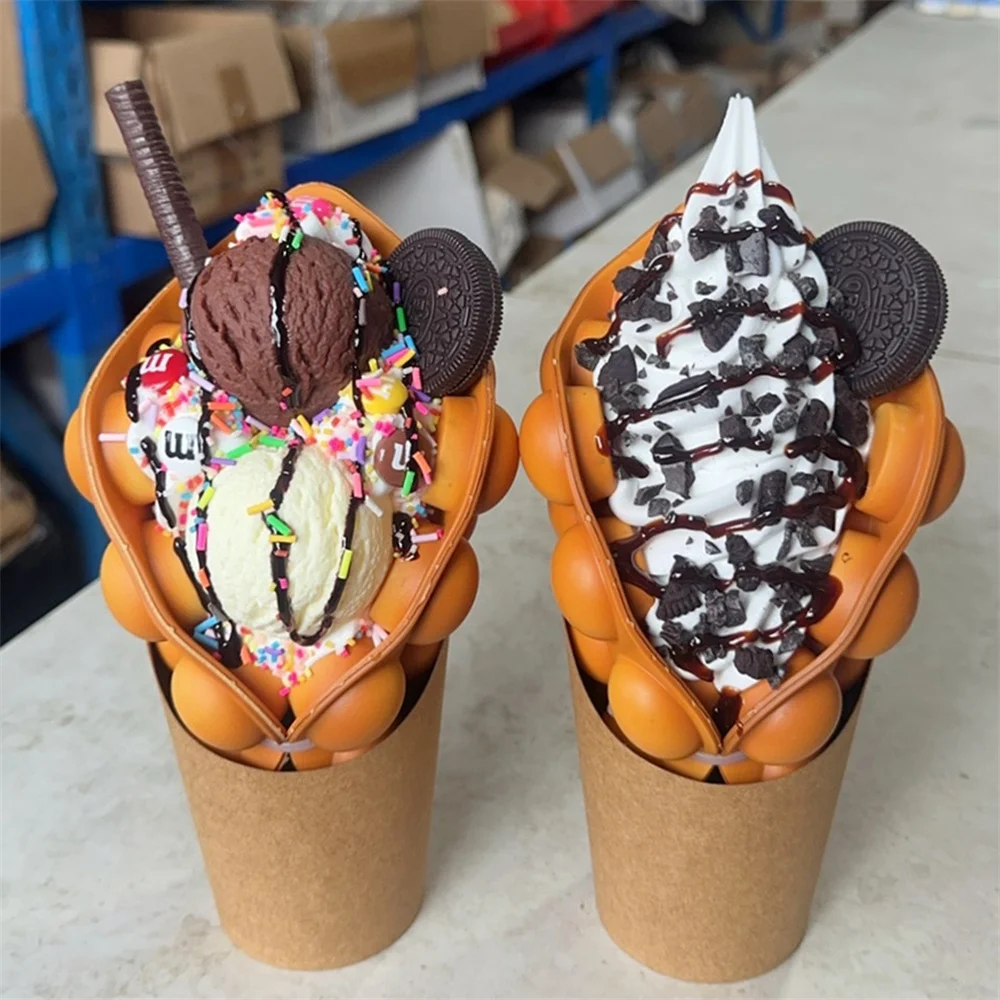 Fruits Bubble Waffle Model Ice Cream Order Display Sample Decoration Artificial Plastic Street Snacks Long Life Whipped Cream food model kitchen food toys