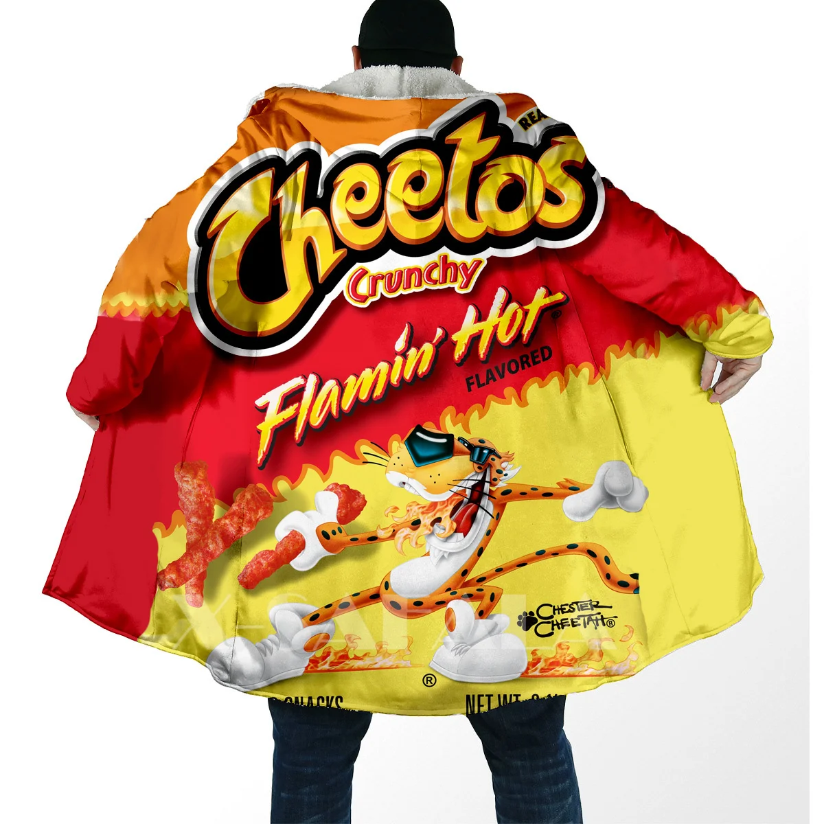 Funny Food Snack Cheetos All Over 3D Printed Thick Warm Overcoat Coat Hooded Cloak for Men Windproof Fleece Unisex Casual-3 3