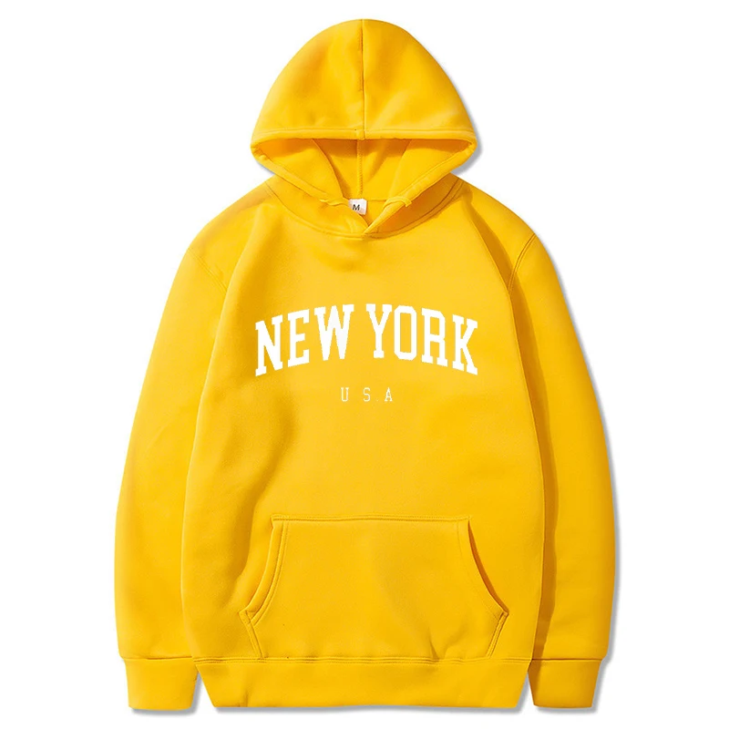 New York U.S.A City Hoodies Men Fashion Letter Printed Graphic Sweatshirts Women Loose Casual Harajuku Hooded Pullover Sportwear