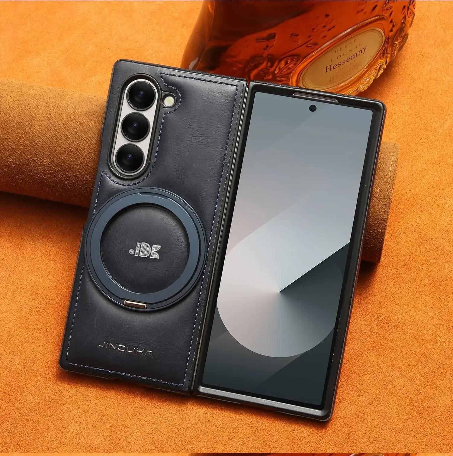 Ring Bracket Leather Case Magnetic Phone Cover For Samsung Galaxy Z Fold 7 6 5 4 3 Magsafe Phone Case Business Leather Shell | Gaffar India