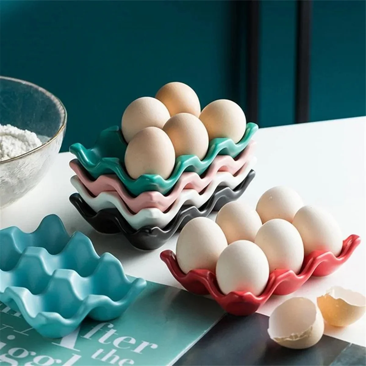 Kitchen Supplies Egg Tray Egg Rack Household Ceramic Tableware Supplies Egg Tray Egg Tray Pink 5