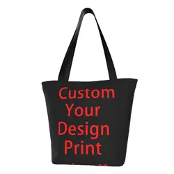 Custom Your Design Groceries Shopping Bags Canvas Shopper Tote Shoulder Bags Large Capacity Durable Customized Logo Handbag