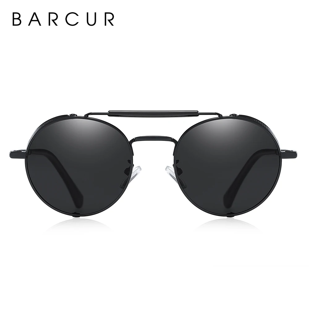 Barcur polarisierte steampunk runde sonnenbrille herren retro sonnenbrille für frauen vintage stil – Detail 5