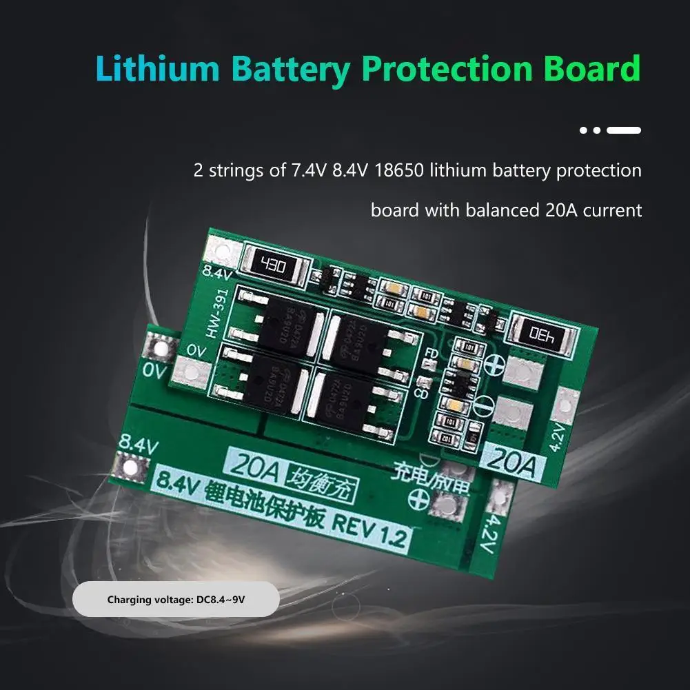 HW-391 2S 20A Lithium Battery Protection Board 18650 BMS Module Balance Lithium Battery Charger PCB Protection Board