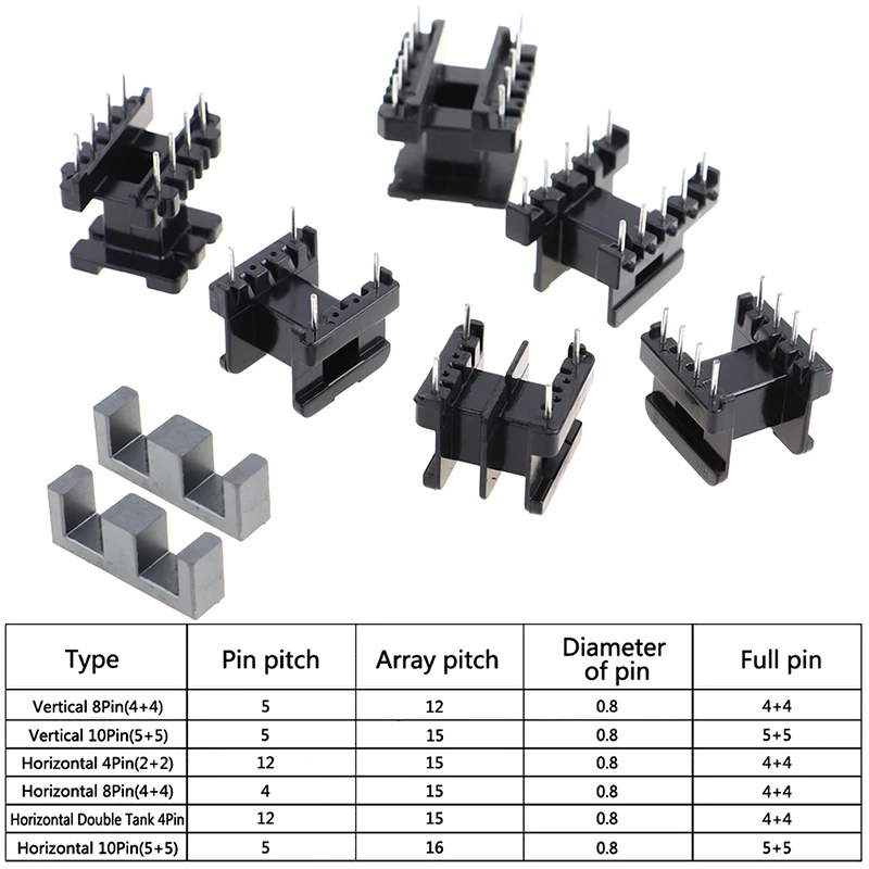 5 Sets EE25 4Pin 8P 10P Transformer Bobbin PC40 Ferrite Core Vertical Horizontal transformer bobbin ferrite core