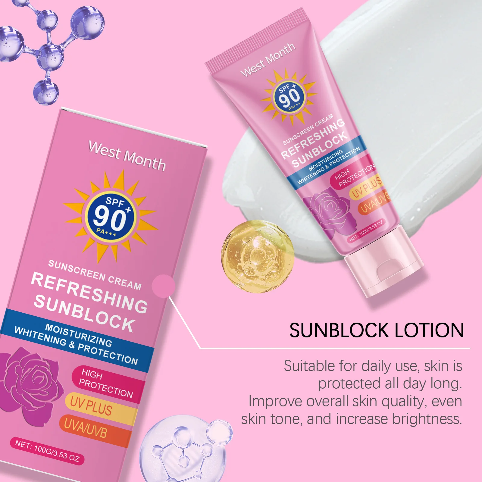 UV Defense Sunscreen SPF90 Sun Protection Preventing Sunburn Reducing Dullness Sweat Proof Brightening Isolation Sunblock Lotion