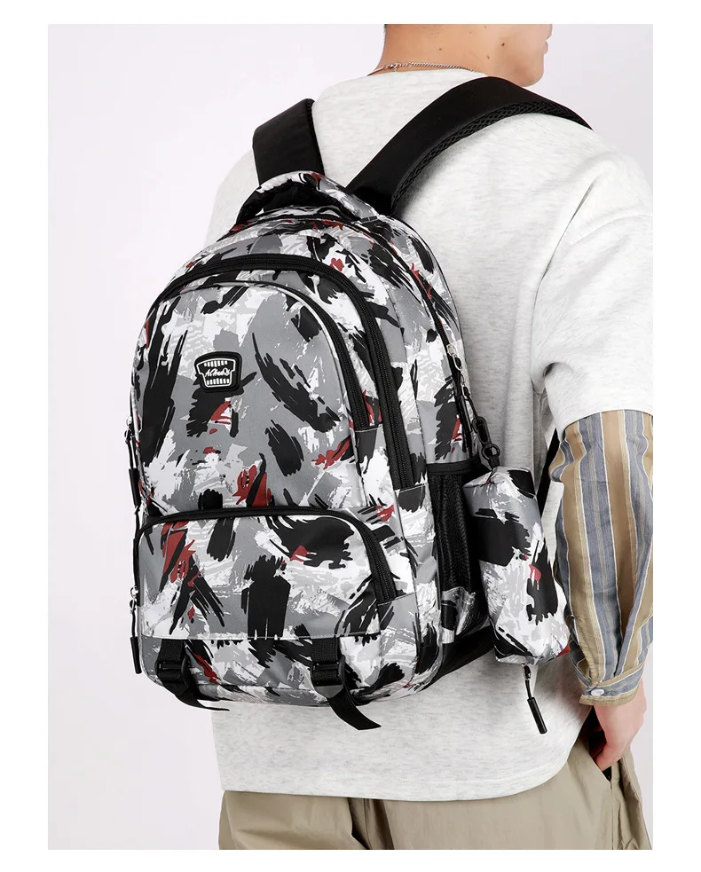 Lässiger Rucksack mit Blumendruck für Männer und Frauen, neuester Camouflage-Reiserucksack aus Oxford-Stoff für Herren für die Mittelschule – Detail 23