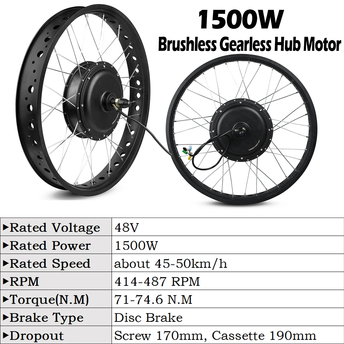 1000W 1500W 전기 팻 바이크 변환 키트 20in26in 브러시리스 기어리스 모터 스노우 바이크 모터 휠 타이어 LCD3 디스플레이