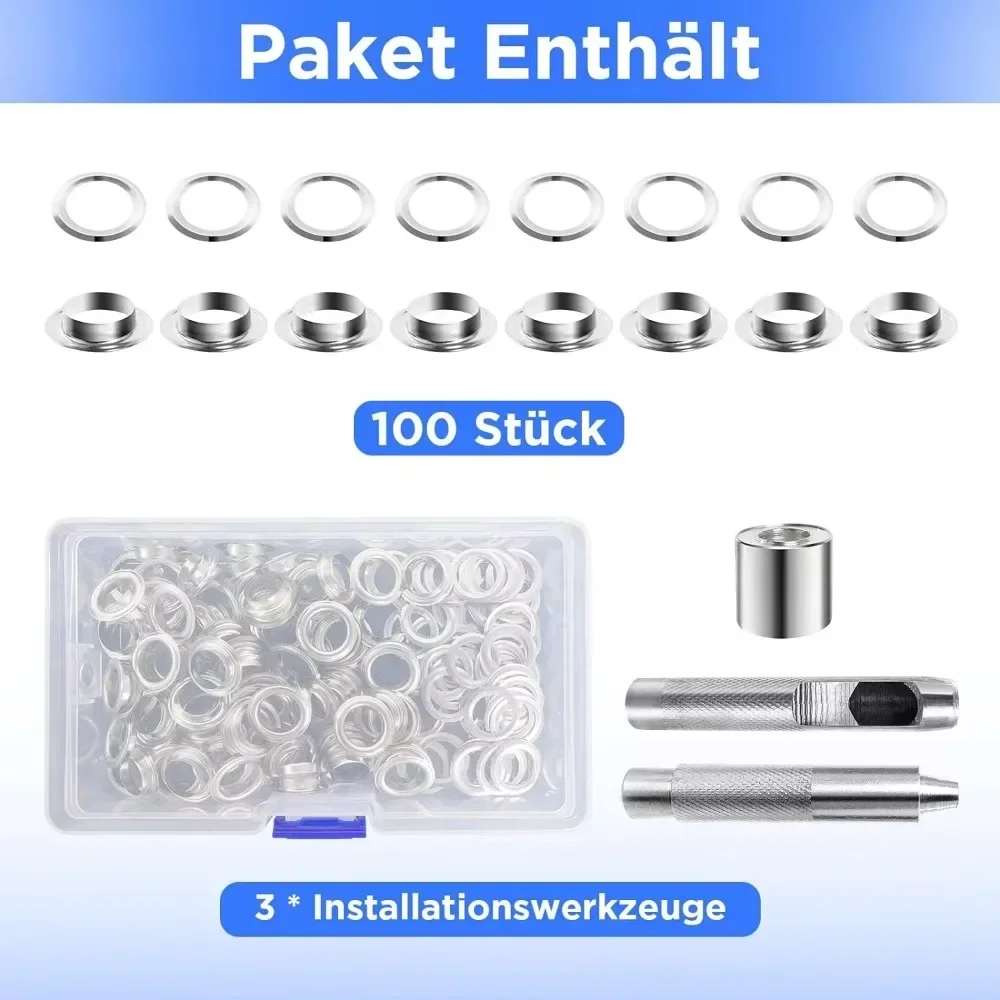 Metal Eyelet Grommet Punch Installer Tool Set Spout Eyelash Discs Pliers Set for Tarpaulins Awnings Bags Curtains Shoes