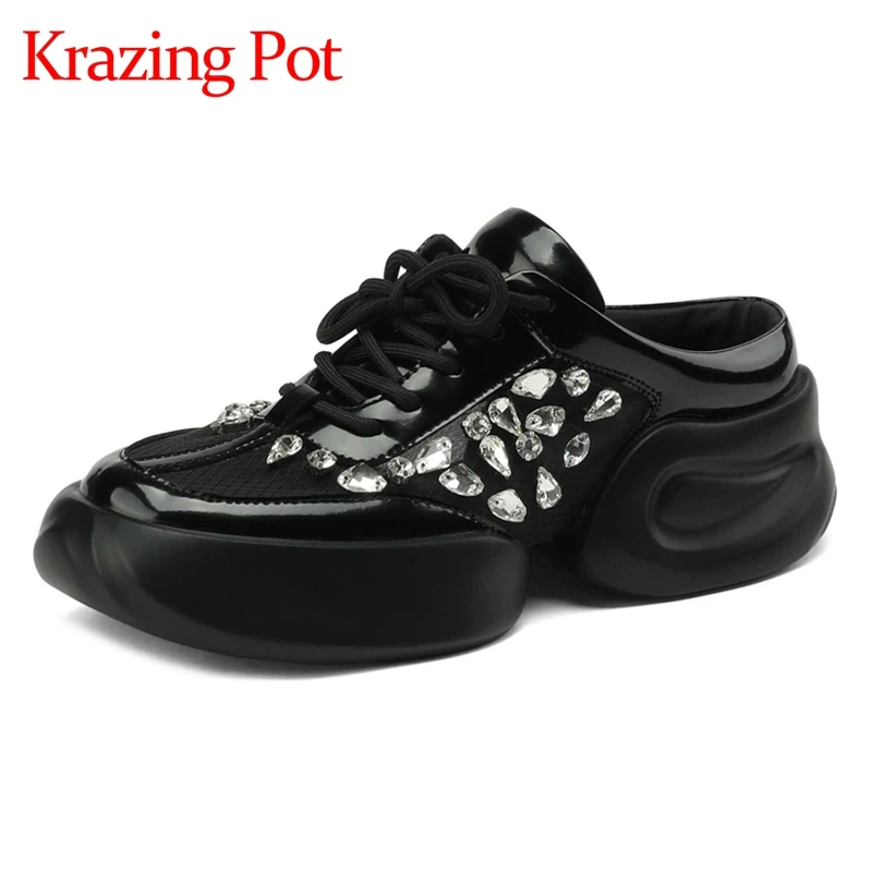 

Krazing Pot Air Mesh круглый носок толстая подошва для отдыха модные стразы перекрестные удобные женские тапочки L75