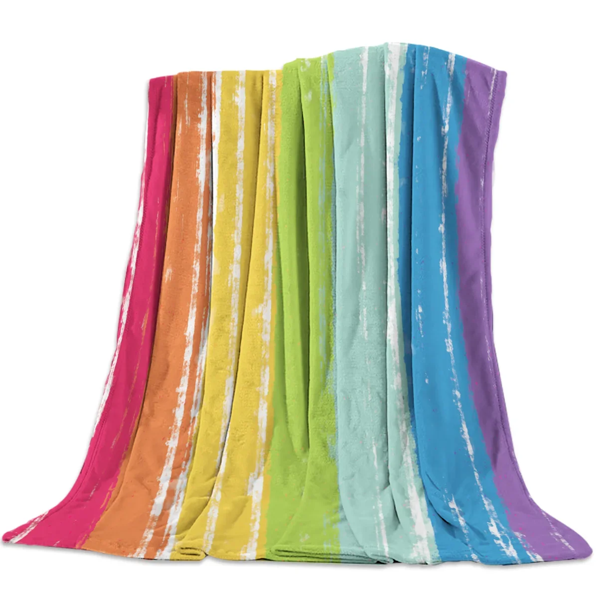 

Flannel Soft Lightweight Warm Kid Adult Camping Gift Hypoallergenic Sofa Bed Decorative Stripes of Various Colors