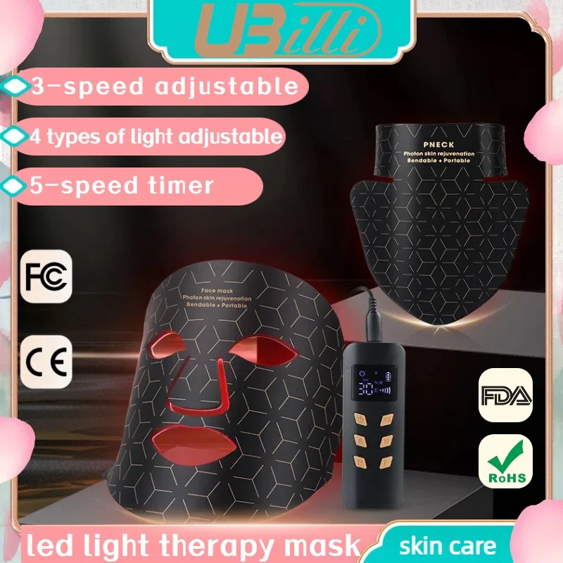 Led Mask Face Red Light Therapy 480 Lamp Beads 4Colors Adjustment For Neck Beauty