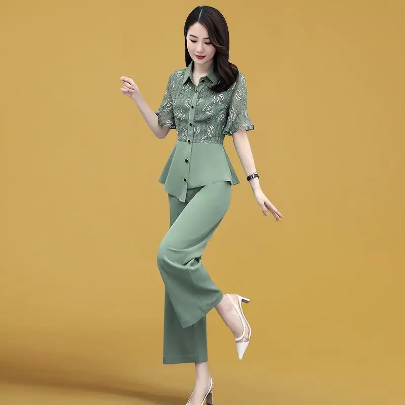 2023 Spring/Summer New Sweet Style Slim Women's Summer Fashion Wide Leg Pants Two Piece Set Fashion