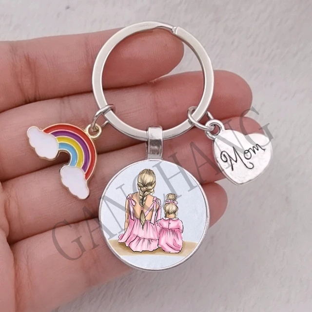 Lovely Rainbow Mom Keychain Family Super Mom, Boy Girl Mother's Day Gift  Keychain Men's and Women's