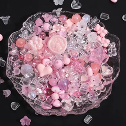 Charming Acrylic Beads Set - Floral, Butterfly & Heart Designs for DIY Jewelry & Crafts, 50g (Pink)