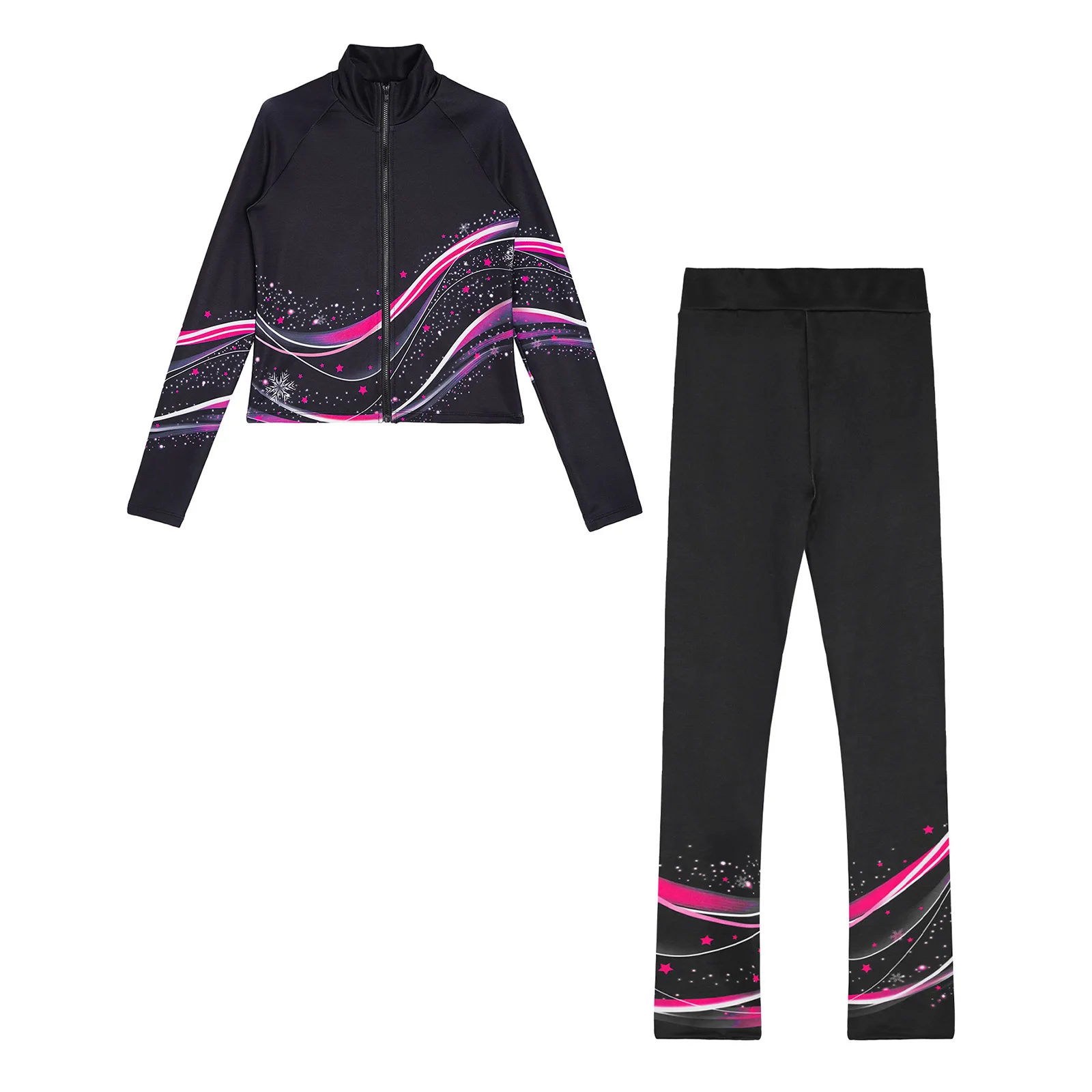 Kinder Mädchen Fleece Eiskunstlauf Sweatshirt Jacke mit Leggings Hosen Set für Gymnastik Tanz Praxis Yoga Workout Training – Detail 22
