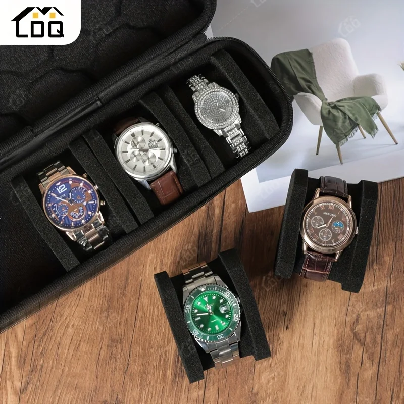 5-Slot Watch Travel Case - Durable Hard Shell Protective Storage Organizer with Soft Foam Pillow & Ergonomic Handle