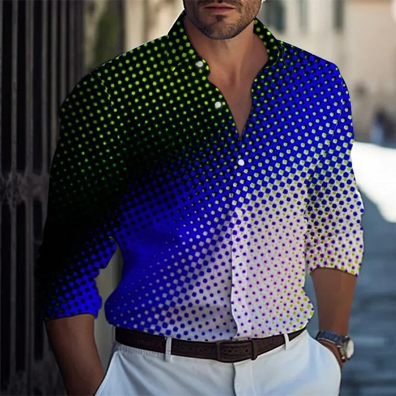 Fashion new dotted circle color change with elegant and trendy men's shirt top designer original design 2024 new shirt plus size
