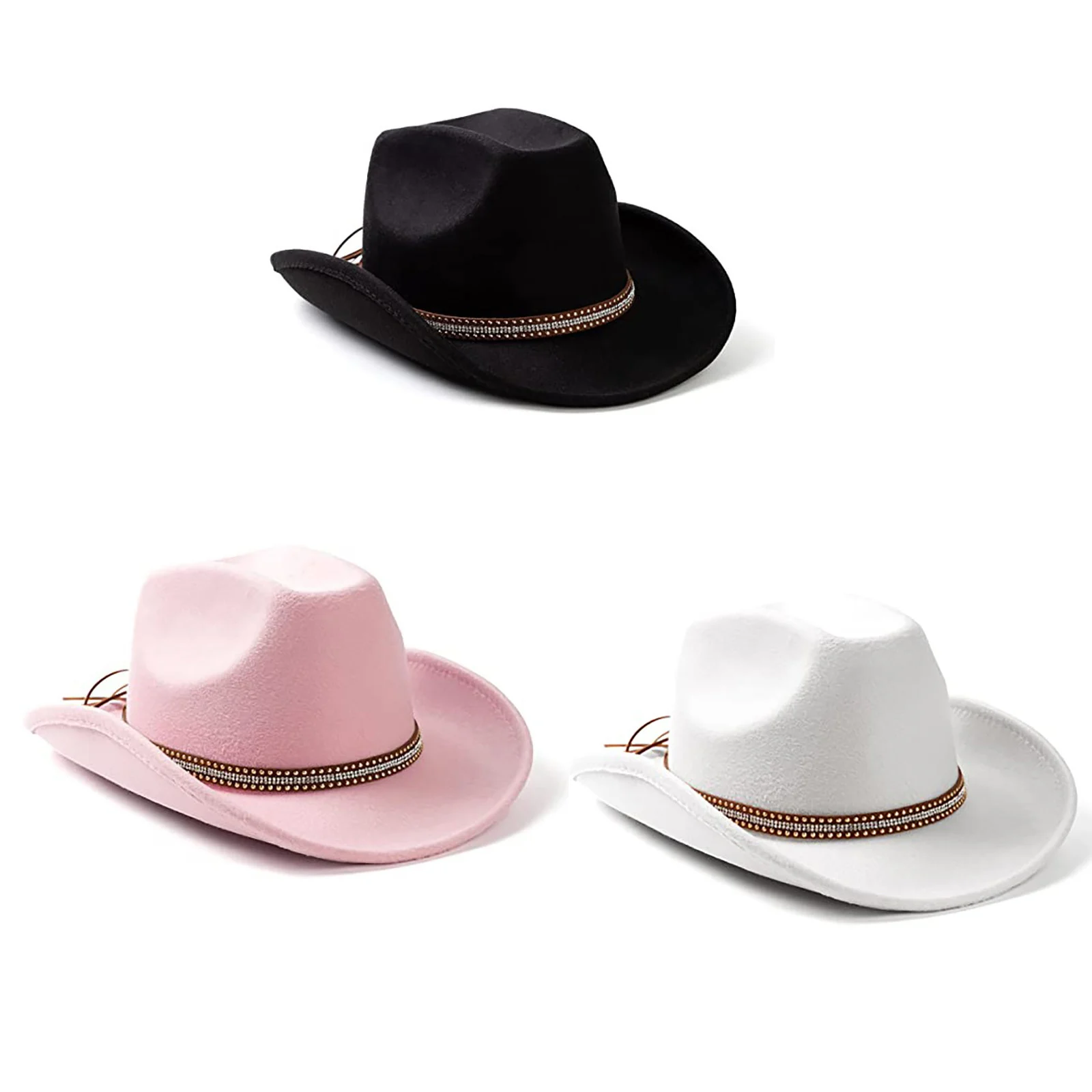 Western Cowboy Hat Outdoor Wide Brim Hat With Strap Monochrome Felt Outdoor Activities Ranch Wear