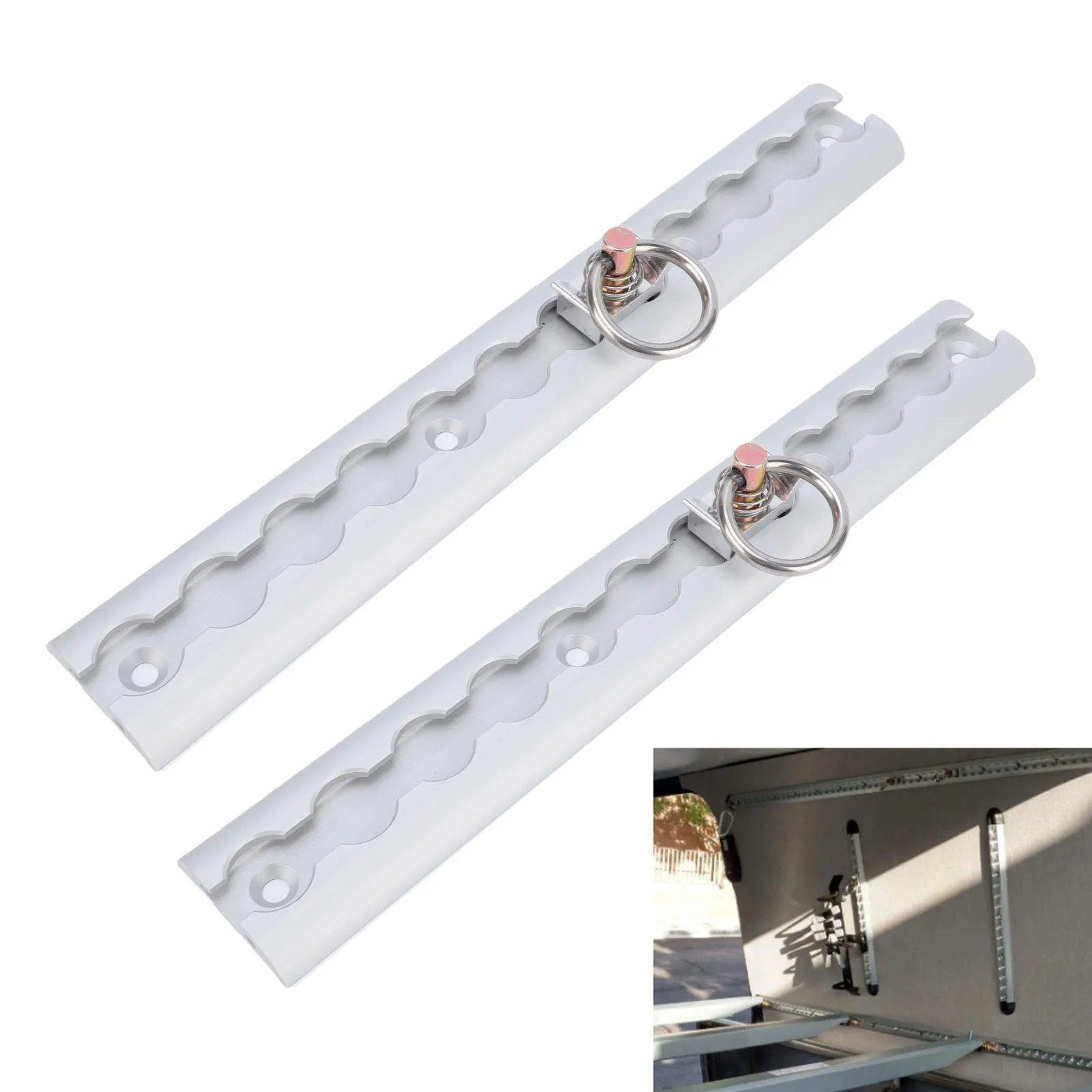 Aluminum L Track 304mm Thickened L Track Tie Down Rail with 4 Round Rings for Motorcycles ATVs Dirt Bikes Pickup Trucks