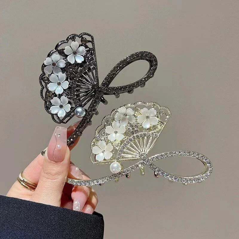 

Fan-shaped Hair Clip Chinese Style Fashion Elegant Pearl Flower Retro Womens Personalized Decorative Styling Accessories Tools