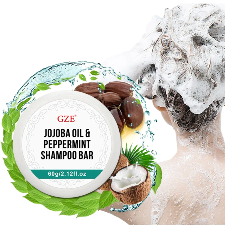 GZE 호호호바 오일 및 페퍼민트 포뮬러 샴푸 바, 강력하고 건강한 모발, 항산화 및 비타민 D로 모낭에 영양 공급 