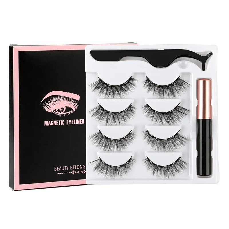 Magnetic Eyelashes Set 1/2/3/4 Pairs Faux Cils Liquid Eyeliner Tweezer Makeup Kit fake eyelashes