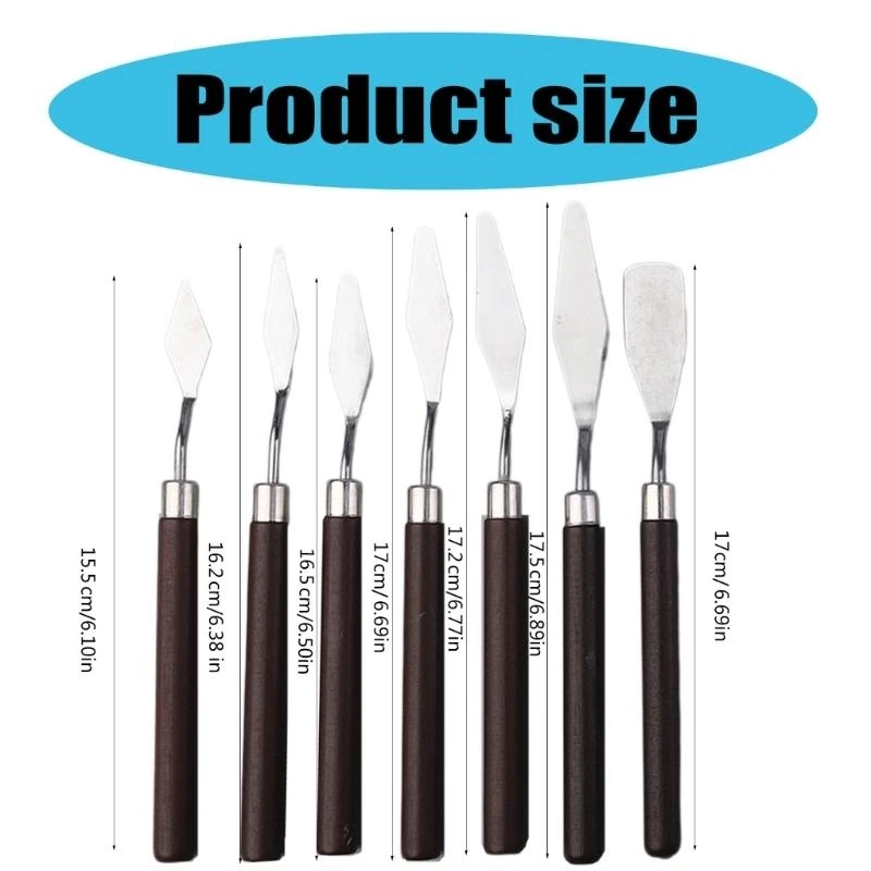 7Pcs 나무 손잡이 팔레트 도구 세트, 예술가를위한 스테인레스 스틸 주걱 그림 도구 베스트 세일