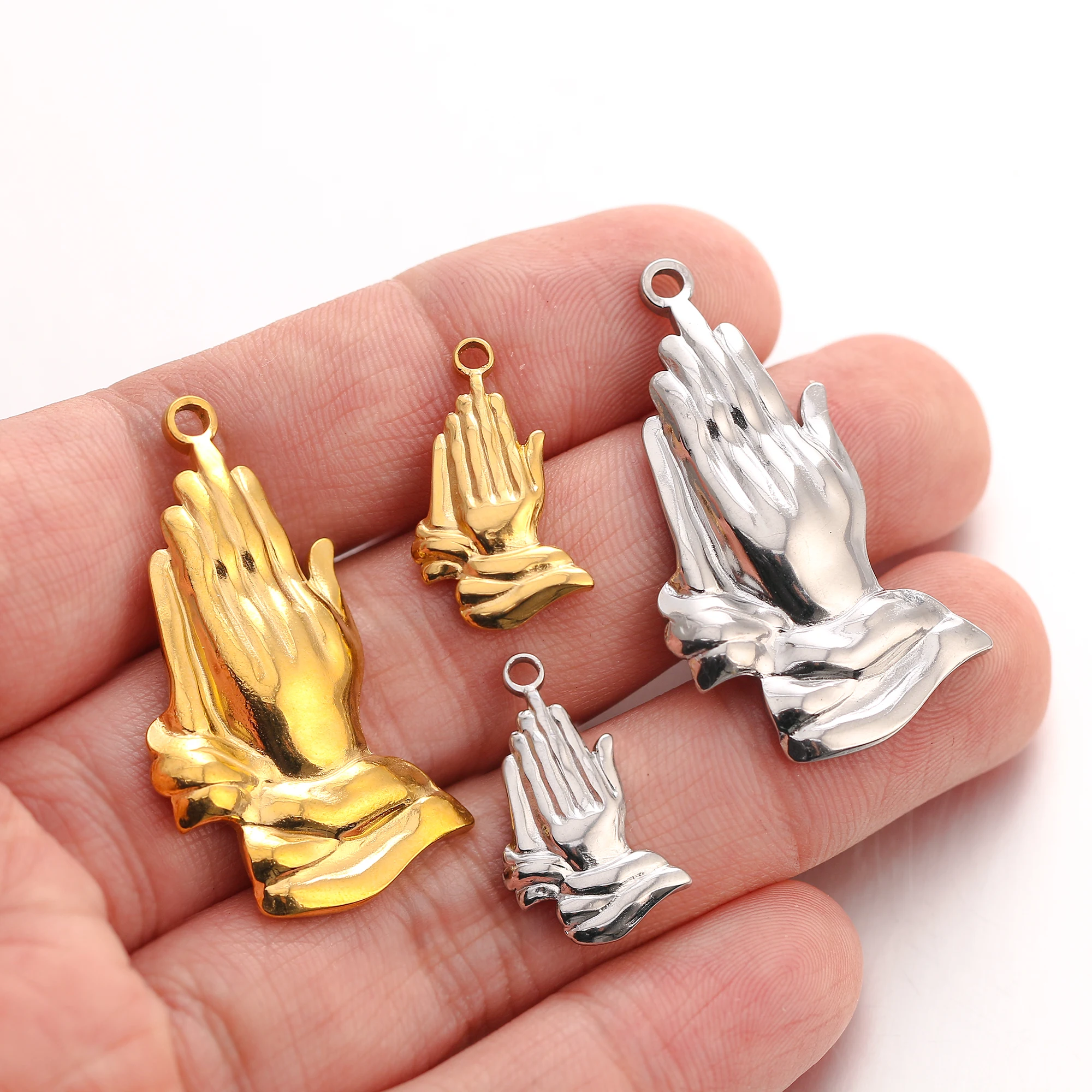3Pcs 행운의 기도 부적 스테인레스 스틸 영원한 약속 기도 손 펜던트 Diy Handmake 목걸이 쥬얼리 만들기 용품