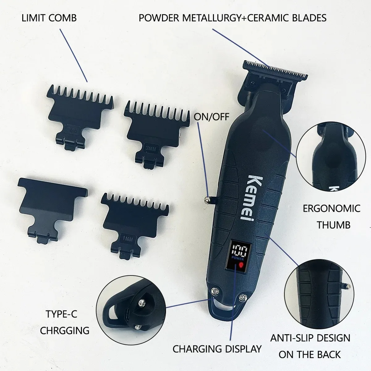 KM2293 Professional Barber Hair Trimmer Zero Gapped Cordless Rechargeable Men Clippers Detailer Finish Hair Cutting Machine ﻿ 6