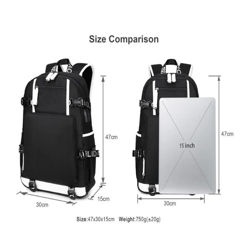 Anime Bungo Stray Dogs Backpack Mochila Teenarges Schoolbag Cartoon Men Women Causal USB Charging Port Book Laptop Outdoor Bags