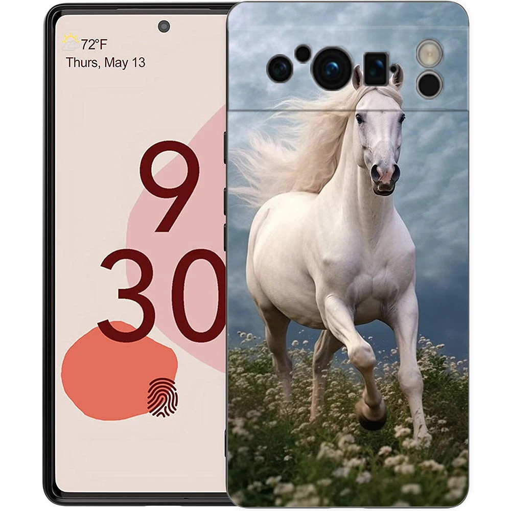 Elegant Black and White Galloping Horses Luxury TPU Phone Case