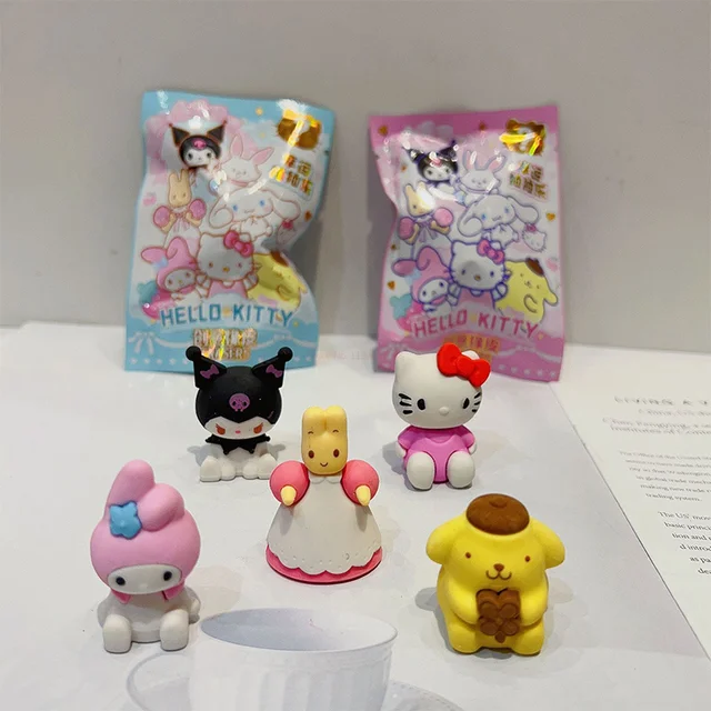 32pcs Sanrio Blind Box Doll Eraser Cartoon Cute Hello Kitty My Melody Kuromi Eraser Mystery Box Student Stationery Birthday Gift 5