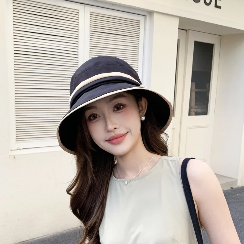 Spring and Summer Women's Hats Elegant Bow Bucket Hat Casual Sweet Sunshade Hat Face Covering Sunscreen Hat Outdoor Travel Cap