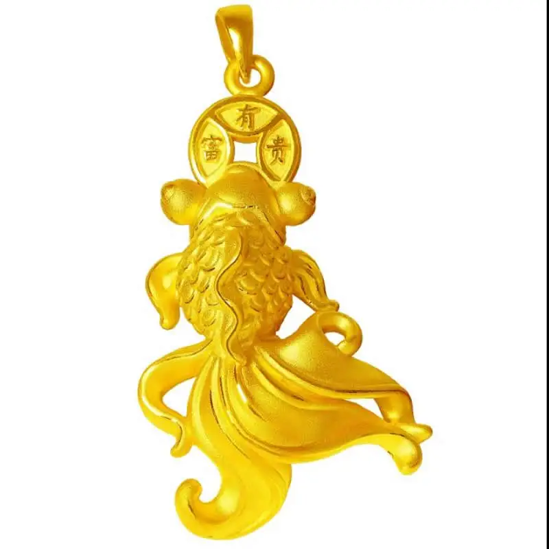 

Heavy Gold 24K Yellow Gold Pendant Women 3D Gold Fish Necklace Pendant