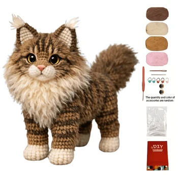Kit Fai-da-Te per Uncinetto Gatto Tabby per Principianti Adulti, Regali di Compleanno, Kit di Lavoro a Maglia Facile con Tutorial Passo-Passo