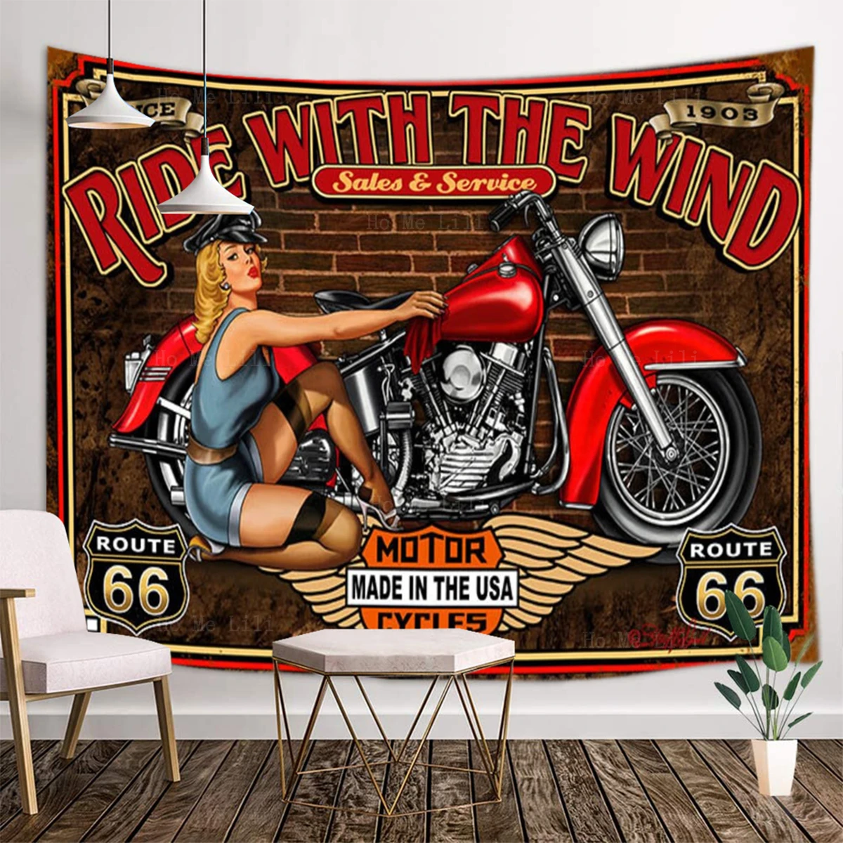 Retro Route 66 Tapestry United States Map Wall Hanging For Living Room  Bedroom