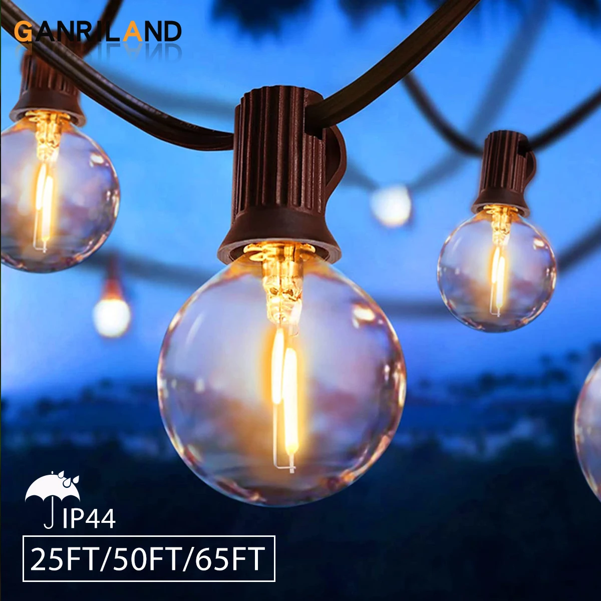 GANRILAND 65FT Outdoor Garland String Lights Dimmable E12 Sockets G40 Globe Led Bulb Connectable Gard Decor Fairy Light Chain g40 outdoor string lights e12 socket 25ft 65ft tp44 frosted led light bulb connectable us eu plug fairy light chain for wedding