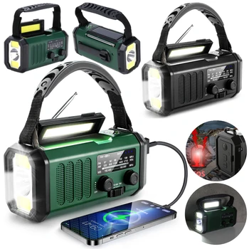 10000mAh Emergency Radio Solar Hand Crank Generator AM/FM Portable Radio SOS Alarm Power Bank Charging Radio with LED Flashlight 1