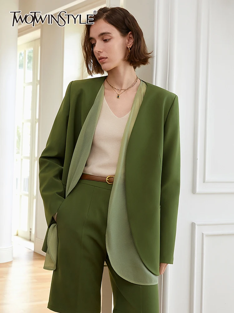 

Женский блейзер TWOTWINSTYLE, повседневный свободный блейзер с v-образным вырезом и длинным рукавом, осенняя модная одежда, 2022